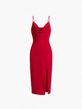 Cowl Neck Zippered Satin Midi Dress